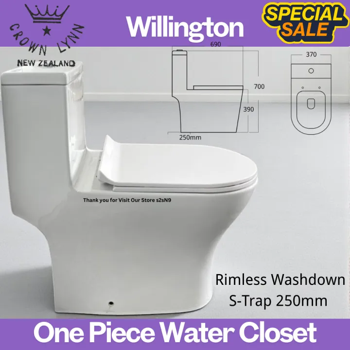 Crown%20Lynn%20Willington%20One%20Piece%20Water%20Closet%20Rimless%20Washdown%20S-Trap%20250mm%20Come%20with%20PP%20Soft%20Close%20Seat%20Cover%20-%20Image%202