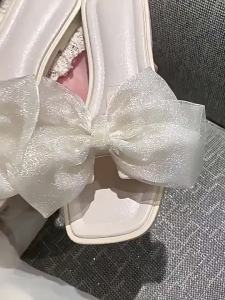 Mesh Bow Flat Sandals For Women Summer Fashion Non-Slip Beach Slippers