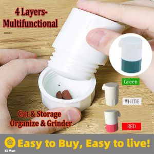 【Fast Shipping】 4 Layer Pill Box Cutter Medicine Crusher Grinder Splitter Tablet Cutter Divider Storage Case Pill Box Cutting Tablets Holder Pill Cutting Case