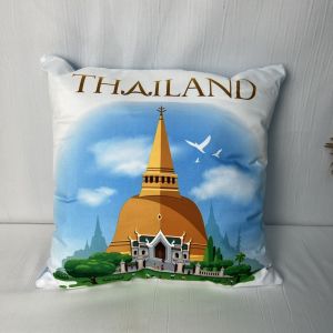 หมอนอิง หมอนอิงโซฟา ลายสถานที่สำคัญของไทย สีสวย แต่งห้อง ผ้าไมโครป้องกันไรฝุ่น บรรจุใยสังเคราะห์เกรดAคุณภาพดี โรงงานคุณภาพผลิตเอง