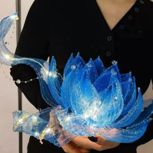 DEER Handmade Handheld Lotus Lantern Ancient Style DIY Craft Kit Ribbon Fairy Lotus Lantern Creative Gift Luminous Glowing Floating Lotus Light Chinese Style