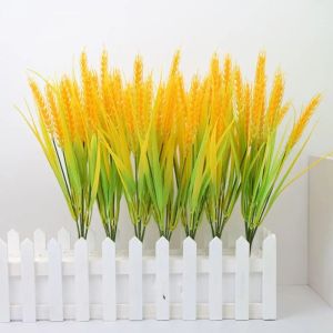 NOBLELYN Flower Decoration Artificial Wheat Ears 7 Forks Gold Golden Wheat Bouquet  Simulated Crops Simulated Rice Ears Simulated Indoor/Outdoor Decor