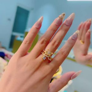 {loại1} Nhẫn kim tiền hồ ly đính đá mạ vàng bền màu Kami N39