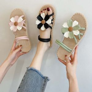 SFHDHETRR PVC Dép đế bằng hình hoa Chống trượt Phong Cách Bohemian Dép lê nữ Tất cả phù hợp Hoa Cúc Dép xỏ ngón hoa cúc Mùa hè