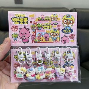 MENGLIANG 6Pcs/set Cartoon Labubu Keychain Hello Kitty Kuromi Capybara Bag Pendant Decoration Melody Sanrio Key Chain