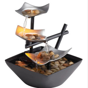 Tabletop Water Fountain Automatic Pump Deep Basin & Natural River Rocks. Indoor Zen Relaxation for Office Living Room