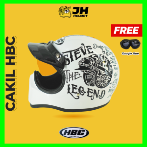 HELM CAKIL HBC STEVE THE LEGEND PUTIH + FREE Google PROMO Terbatas!! (Helm HBC Cakil/Helm Retro/Helm Vespa/Helm Klasik)