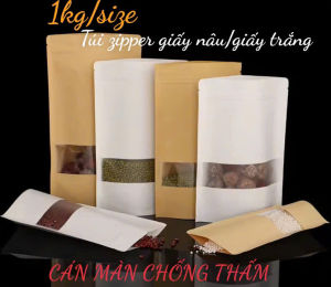 {500gr/size}- Túi zipper giấy  cửa sổ tràn GIẤY TRẮNG/GIẤY NÂU CÁN MÀN CHỐNG THẤM