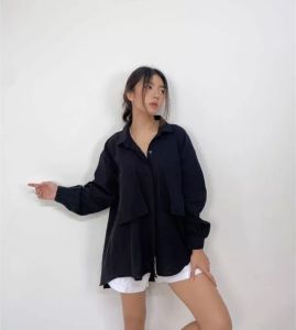 Kemeja Oversize Linen Crinkle kemeja wanita 2023 Kemeja Wanita Style Korean Kemeja OOTD Hijab Style