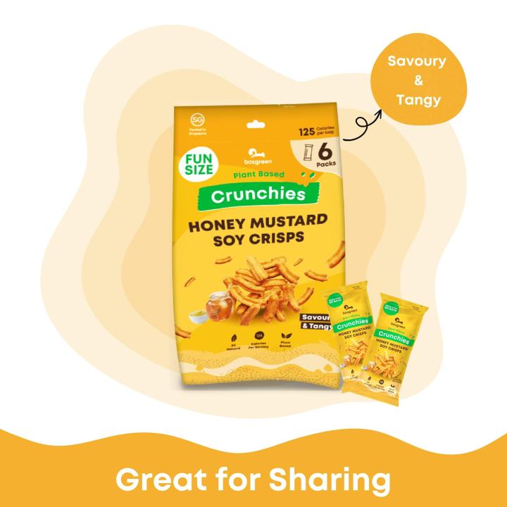 Boxgreen Crunchies Honey Mustard Soy Crisps Fun Pack (Pack of 6) AllNatural PlantBased Healthy