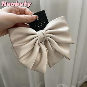 Heabety Elegant Bow Ribbon Hair Clip Fashion Simple Solid Satin Spring Clip Hair Pin Retro Headband With Clips Girls Hair Accessories