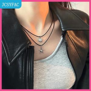 JCSYFAC Retro Dây Màu Đen Vỏ Trái Tim Mặt Dây Chuyền Vòng Cổ Cho Phụ Nữ Sao Biển Xương Đòn Chuỗi Vòng Cổ Hợp Thời Trang Phụ Kiện Quà Tặng