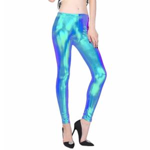Women Faux Leather Leggings Metallic Bright Wet Look Color Block Long Pants Shining Leggings Slim Pencil Pants Clubwear