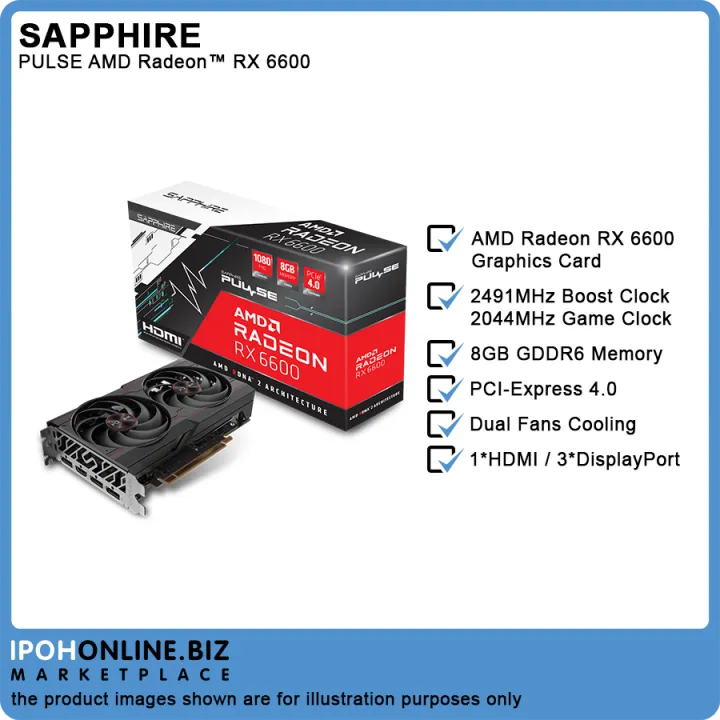 SAPPHIRE PULSE AMD RADEON RX6600 8GB GDDR6 PCI-Express 4.0 HDMI DP Gaming Graphics Card | Ipohonline