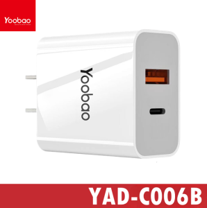 Yoobao YAD-C006B 2 Port USB-A and Type-C Super Fast Charging Power Adapter Charger 20W