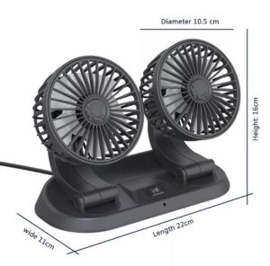 10.5cm Parking Card Car Double Headed Fan Kipas Kereta Number Phone Cig Plug Air Vent Oscillating 12v Van DIY Adjustable Car Air Cooling Hot Weather Fans