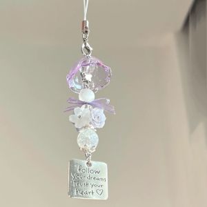 3 PCS Cỏ may mắn Chìa khóa Cỏ ba lá Mặt dây chuyền di động Cỏ ba lá Chuông gió Hoa anh đào Chuông gió Móc khóa Mặt dây chuyền túi treo