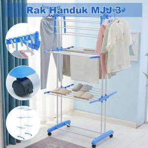 COD Rak Jemuran 3 Susun Rak Korea Tingkat Serbaguna Laundry Baju Stand Hanger Roda Multifungsi Rak Handuk Jemuran Outdoor Indoor
