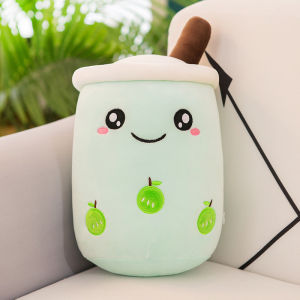 Cartoon Imitation Fruit Bubble Tea Cup Pillow Pearl Milk Tea Doll Stuffed Soft Back Cushion for Kids Girls Birthday Gift
