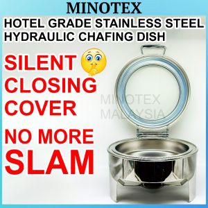 6L Round Chafing Dish with Glass Lid – Silent Hydraulic Closing Water Heated Stainless Steel