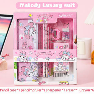 Sanrio Stationery 12 pcs student prizes cute cartoon Set Kuromi Pencil Pencil Case Rule Crayons for Kidgift