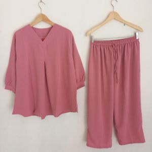 Setelan wanita jumbo bahan crinkle airflow tebal lembut BB 80 - 85 kg LD 120 - 130 oneset blouse