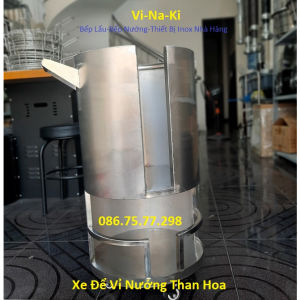 Xe để vỉ nướng tthan hoa xe đẩy vỉ nướng inox BBQ xe chứa vỉ nướng inox nhà hàng xe inox để vỉ tròn