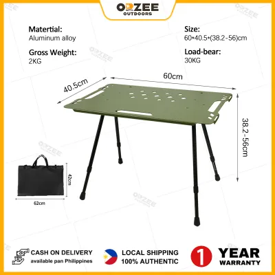 Orzee Portable Tactical Aluminum Folding Table with Height Adjustment for Outdoor Camping & Picnic. Lightweight and Portable. Height Adjust. Handle Design.