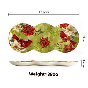 OMK American Redbird series Ceramic Rectangular Serving Platter tray with a handle