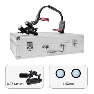 NICEDEN Binocular Dental Loupe Magnification 6X 8X With 5W Dentist Surgical Headlamp Rechargeable Dual Battery Metal Case Package for ENT