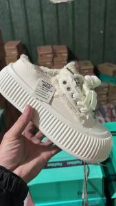 [Free Shipping] Lazy Slip-On Canvas Shoes WomenS Outdoor Wear 2025 Spring/Summer New Style White Shoes Thick-Soled Distressed Slippers