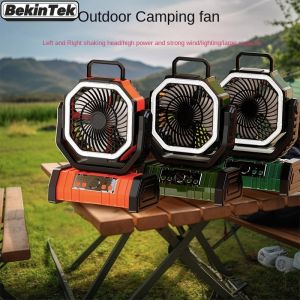 BekinTek Rechargeable Outdoor Camping Fan with Light Remote Control Shake Head Fan Dual Hook Portable 20000mAh High Capacity Mobile Power Supply Timer Home Fan