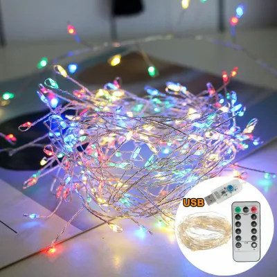 LED Copper Wire Lights USB Remote Firecracker String Lights Fairy Garland Lamp for Christmas Window Wedding Party Garden Decor