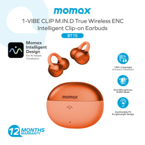 Momax BT15 M.IN.D AI Earbuds | Support 140 Language Instant Translation | ENC Noise Cancelling | Open-Ear Clip-on Design | Crystal-Clear Communication | Advanced Sound Privacy Technology