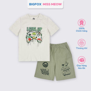 Bộ cotton bé trai size đại Bigfox Miss Meow mùa hè cộc tay in đẹp 12131415 tuổi 40kg 50kg