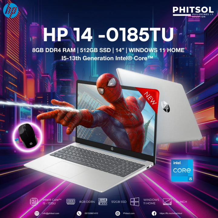 HP LAPTOP 14-0185TU 14-Inch 13th Gen Intel Core i5-1335U 8GB DDR4  512GB SSD Win 11 Home Lazada PH