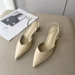 [Free Shipping] New Plus-Size High-Heeled Shoes Pointed-Toe Fashionable Solid-Color Chunky-Heeled Sandals Summer Closed-Toe Sandals Elegant And Stylish For Women
