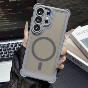 For Magsafe Translucent Armor Shockproof Phone Case For Samsung S25 S26 Ultra S24 Plus Wireless Charging Solid Color Matte Cover
