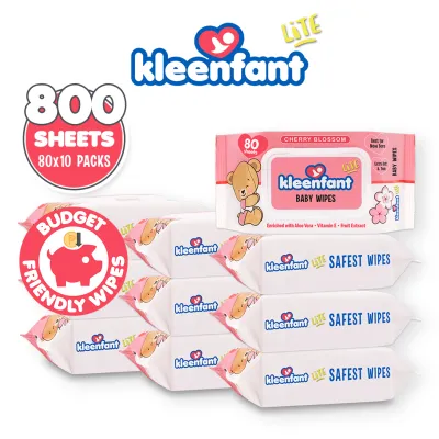 Kleenfant Lite Cherry Blossom Baby Wipes 80 Tender sheets 10 Packs Wet Wipes for Baby Newborn Kids
