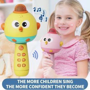 SKJK Bluetooth Micro không dây cho trẻ em Âm nhạc Dễ thương Đồ chơi âm nhạc karaoke Đồ chơi micro hoạt hình Có thể sạc lại Micro có loa cho trẻ em Máy nghe nhạc KTV