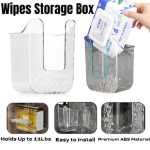 Kitchen Wipes Storage Box Non-slip Flushable Wipes Holder Wall-Mounted Clear Wet Tissue Dispenser Container Box No Punching Bathroom Paper Box