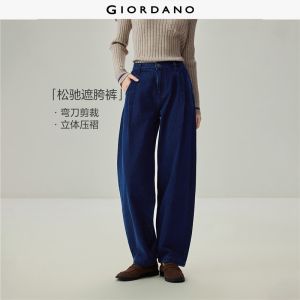 Giordano Beau Monde Women 100% cotton mid rise loose barrel jeans Free Shipping 13416705