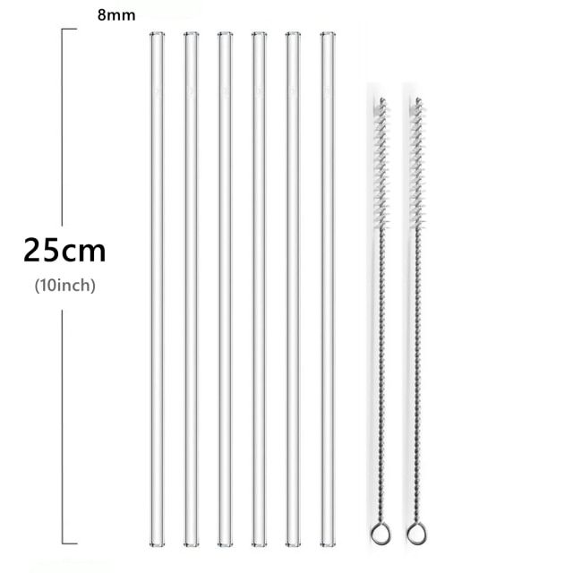 25cm Long Glass Drinking Straws Clear Reusable Glass Straws Set with Brushes Eco Friendly Glass
