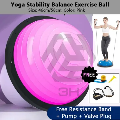 3H Fitness [46CM/58CM] Upgrade Bosu Yoga Balance Ball Fitness Gym Workout Half Yoga Ball Exercises Balance Trainer Ball