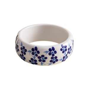 GYYT Resin Blue White Porcelain Bangle Jewelry Accessories Minority Design Chinese Style Wide Bracelet Imitation Porcelain Love Butterfly Flowers Hand Ring Women