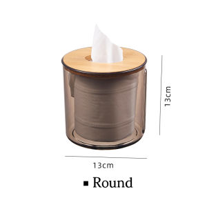 Minimalist Round Tissue Box Cover Holder Modern Transparent Rectangular Bamboo Facial Tissues Dispenser for Bathroom Bedroom Living Room