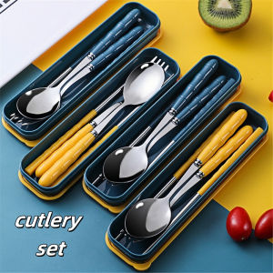 3In1 Stainless Steel Fork Spoon Chopstick Portable Tableware Set Durable And Wear-resistant Travel And Home Tableware With Box
