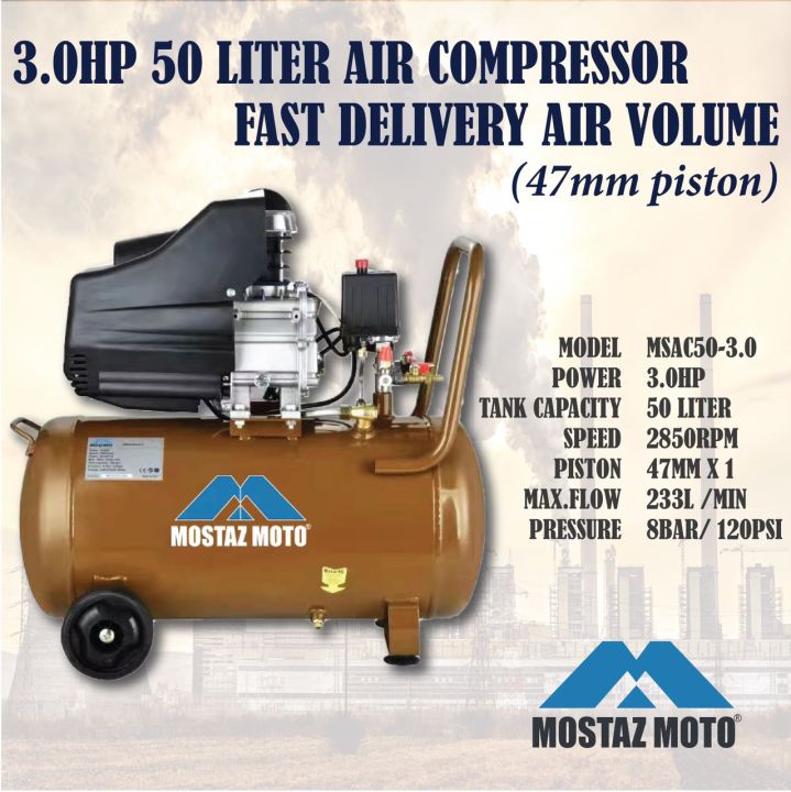 Mostaz Moto Air Compressor 3HP 50L MSAC50 100 Copper Wire Motor