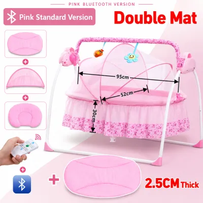 PlayPark Electric Baby Swing Cradle Rocker with Remote Control Mosquito Net Bluetooth Music 5 Speeds Foldable Portable Bassinet