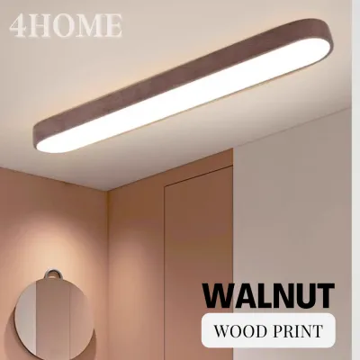 Natural Walnut Light Dark Wood Design Rectangular Linear long LED Ceiling Light for Kitchen Living Room Corridor Bedroom
